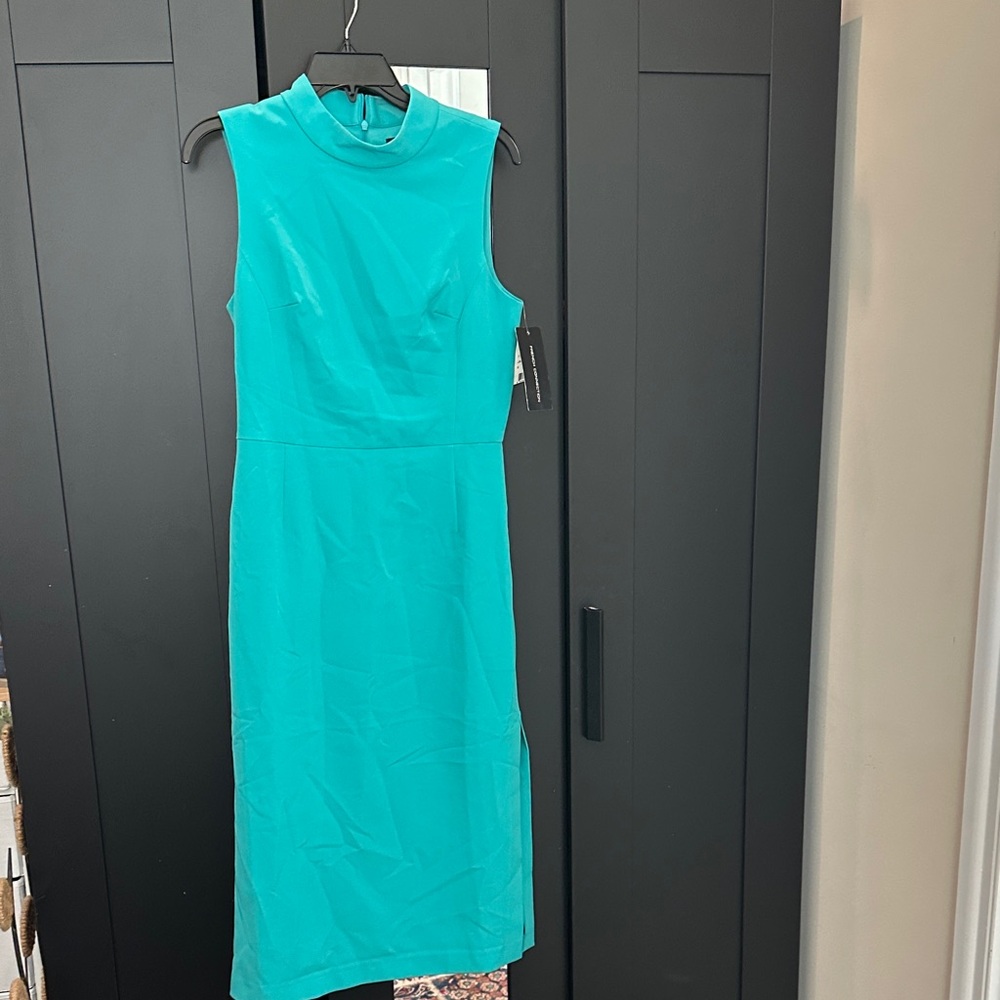 French Connection Echo Sleeveless Mock Neck Sheath Dress Jaded Teal